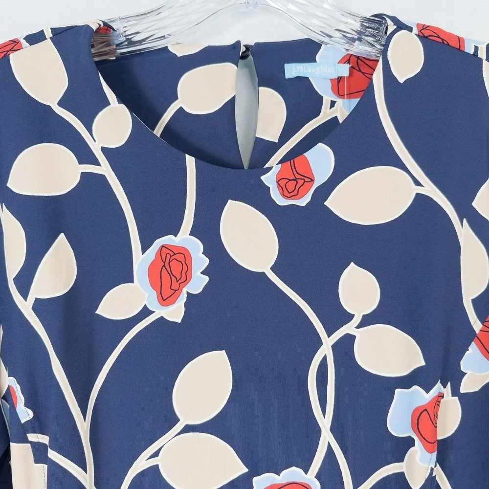 J McLaughlin Catalyst Sheath Dress Large Navy Floral Catalina Cloth Pockets